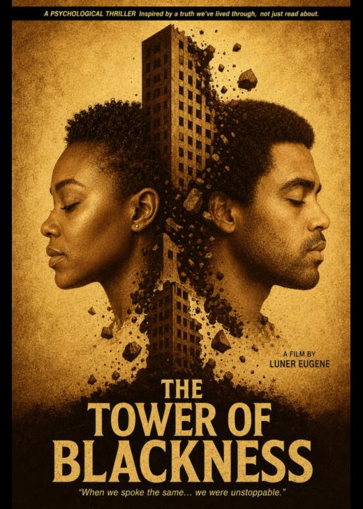 The Tower of Blackness official poster — a psychological thriller, a film by Luner Eugene. “When we spoke the same… we were unstoppable.”